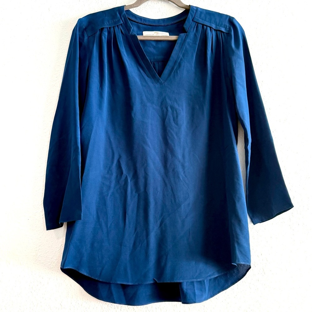 Amanda Uprichard 100% Silk Long Sleeve Navy Blouse Top Size S